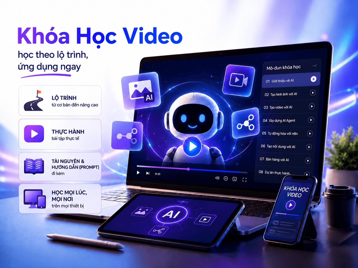 Khóa học video - học theo lộ trình, làm được ngay